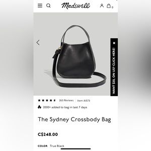MADEWELL SYDNEY CROSSBODY BAG IN BLACK